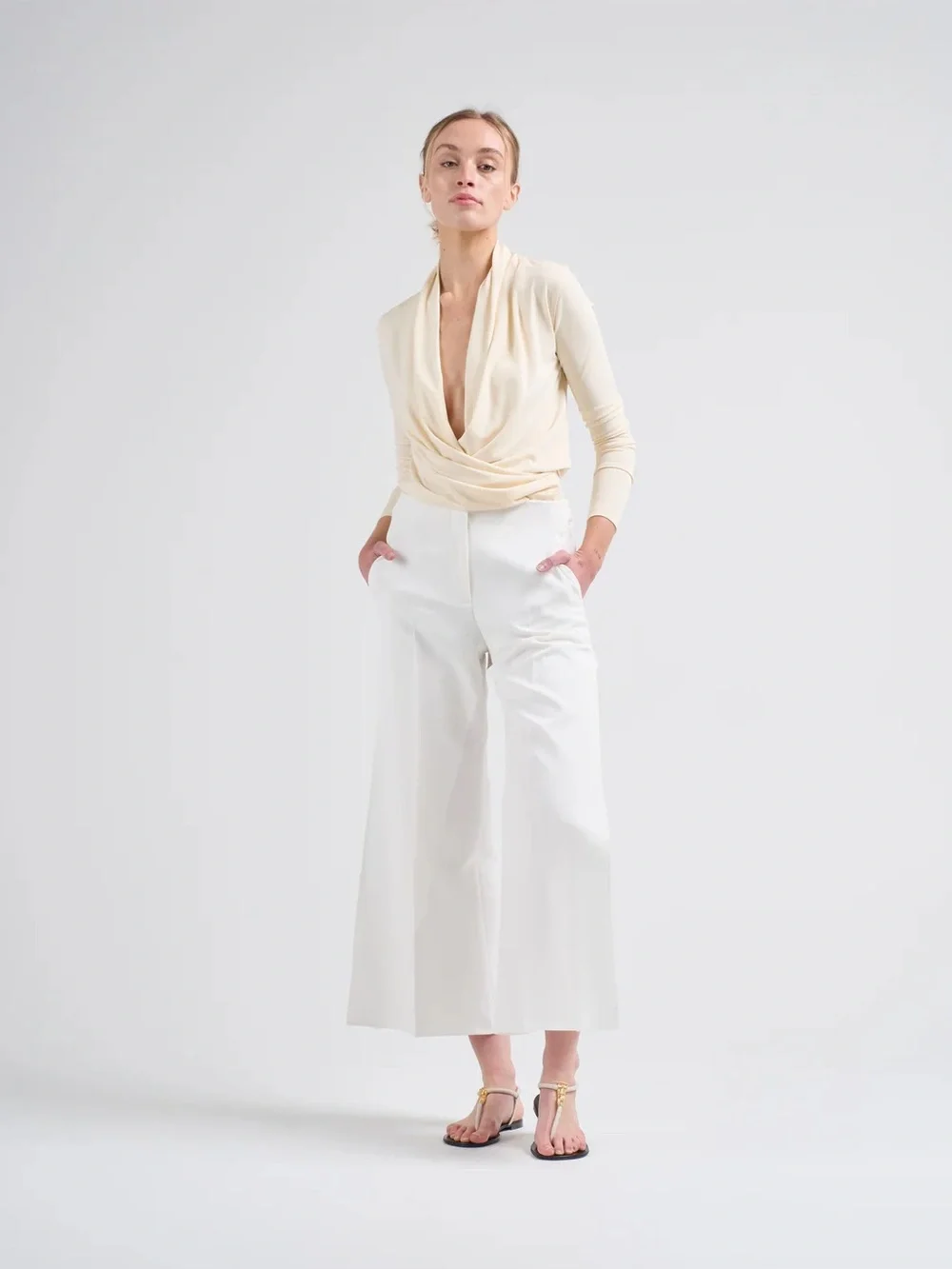TOTEME Cream Wrap-Effect Draped Jersey Top - Long Sleeve - XXS (0) - BNWT - Picture 7 of 13
